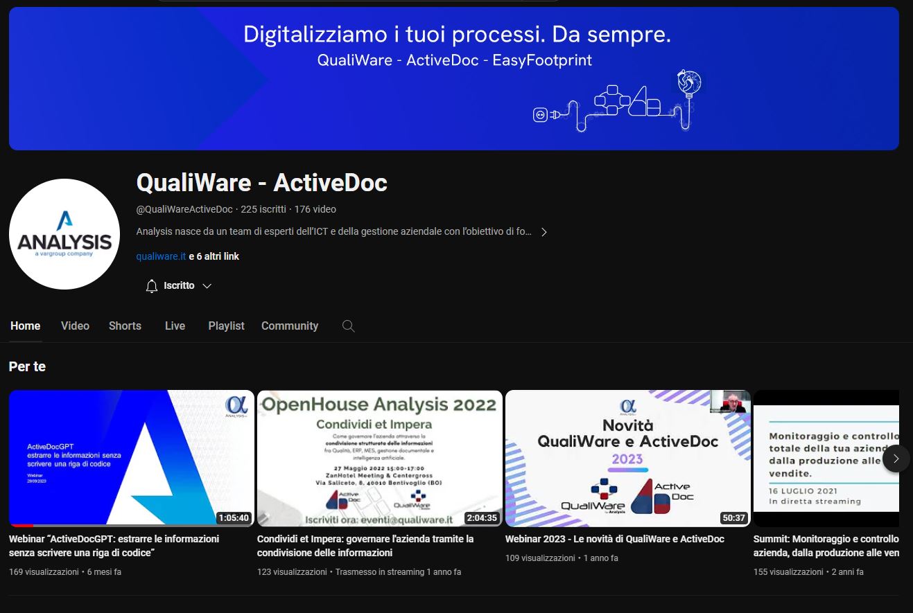 Canale YouTube di QualiWare - ActiveDoc